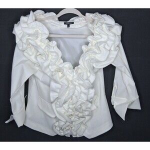Samuel Dong Womens Zipper Wired  Ruffled Cuffed Long Sleeve Jacket Cream Sz L